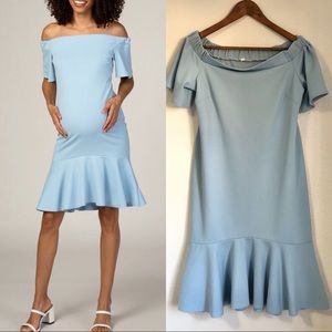 PinkBlush Light Blue Off Shoulder Mermaid Maternity Dress